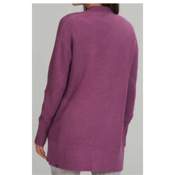 Lululemon Cashlu Sweater M/L Wrap Purple Knit Cardigan Viscose/Nylon Blend - Picture 3 of 9